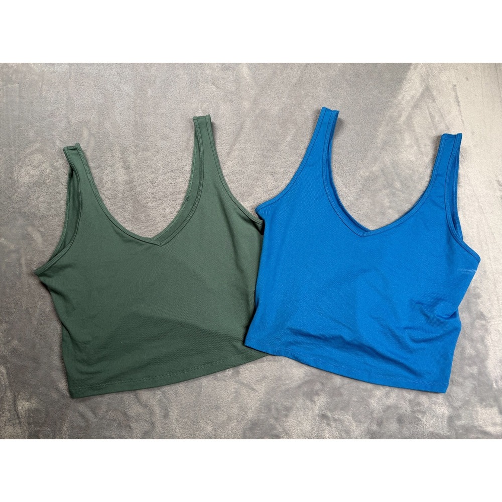 Lot Of 2 Hollister Cropped Tank Top Womens Large Green Blue V Neck Wide Strap